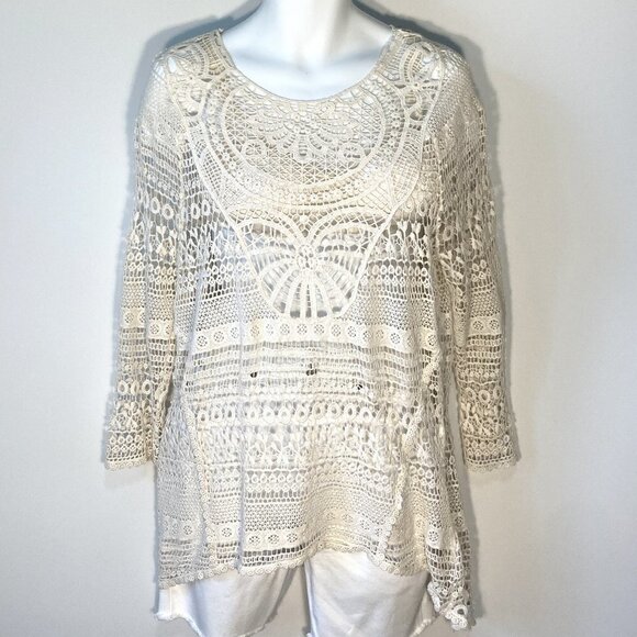Cato SZ  L  Natural color Full crochet tunic top art to wear coverup - Picture 1 of 5